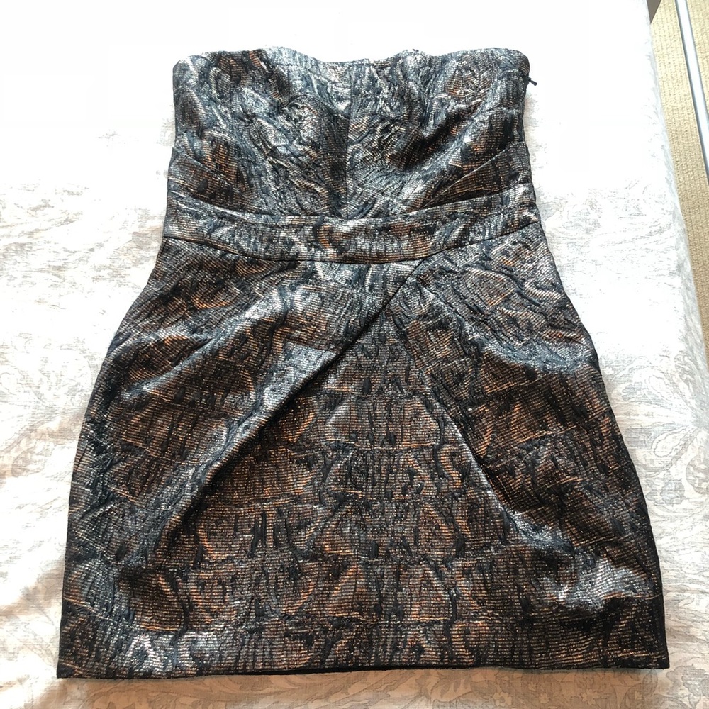 Karen Millen Black and Gray Strapless Dress